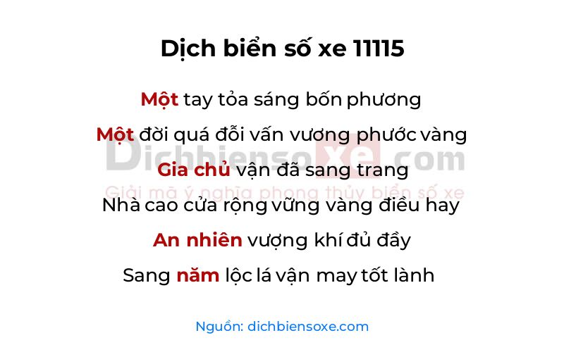 Dịch thơ biển số 11115