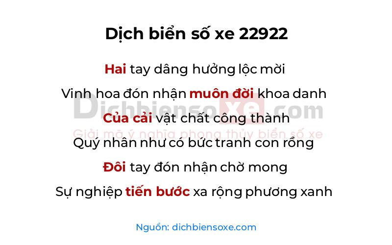 Dịch thơ biển số 22922