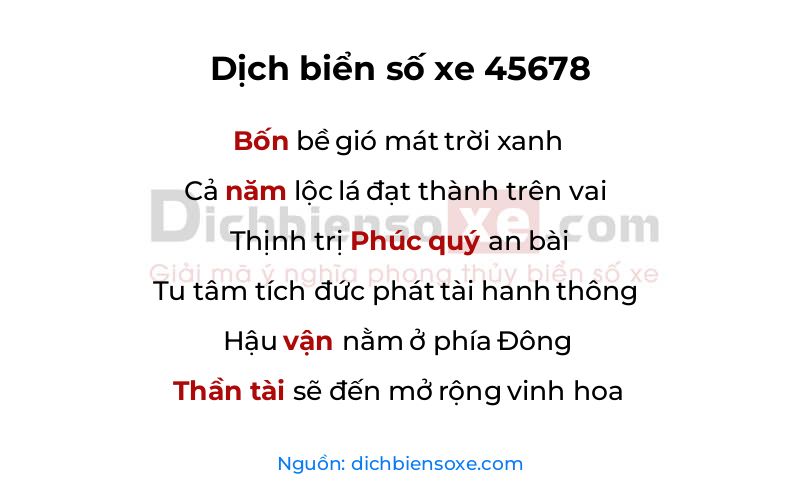 Dịch thơ biển số 45678