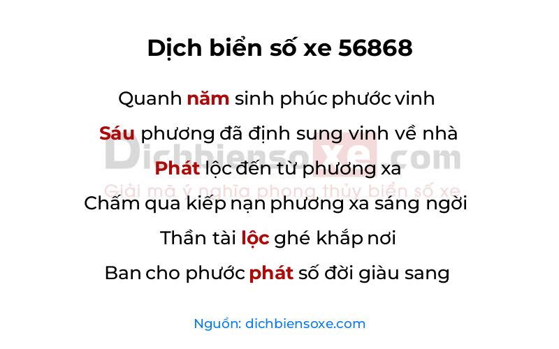 Dịch thơ biển số 56868