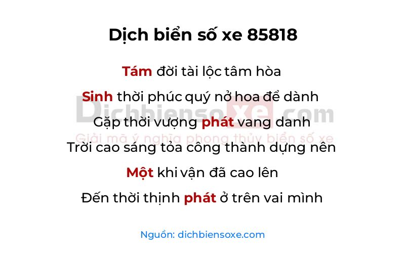 Dịch thơ biển số 85818