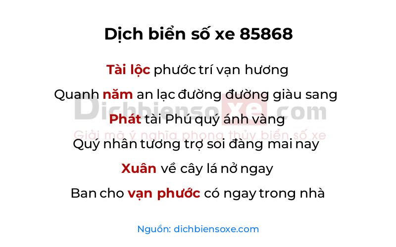 Dịch thơ biển số 85868