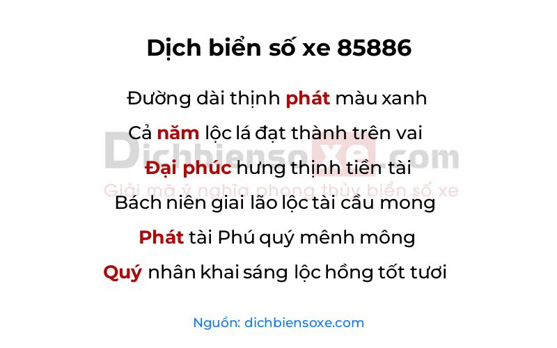 Dịch thơ biển số 85886