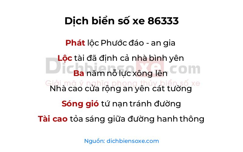 Dịch thơ biển số 86333