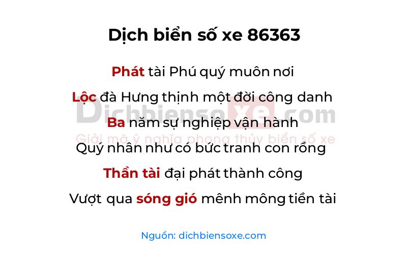 Dịch thơ biển số 86363