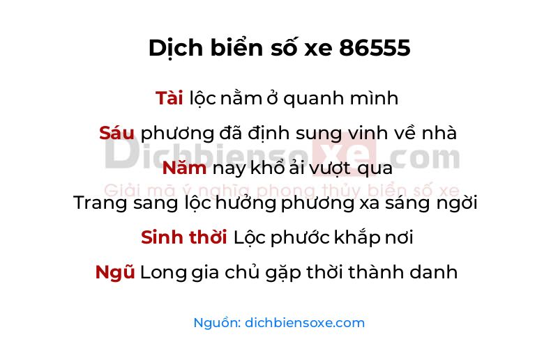 Dịch thơ biển số 86555