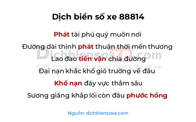 Dịch thơ biển số 88814