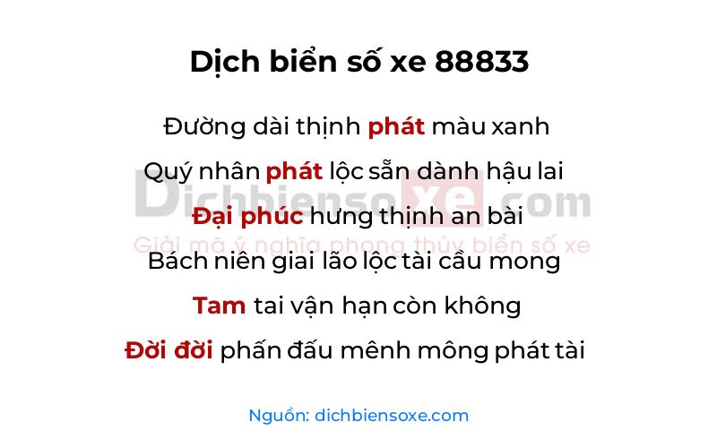 Dịch thơ biển số 88833