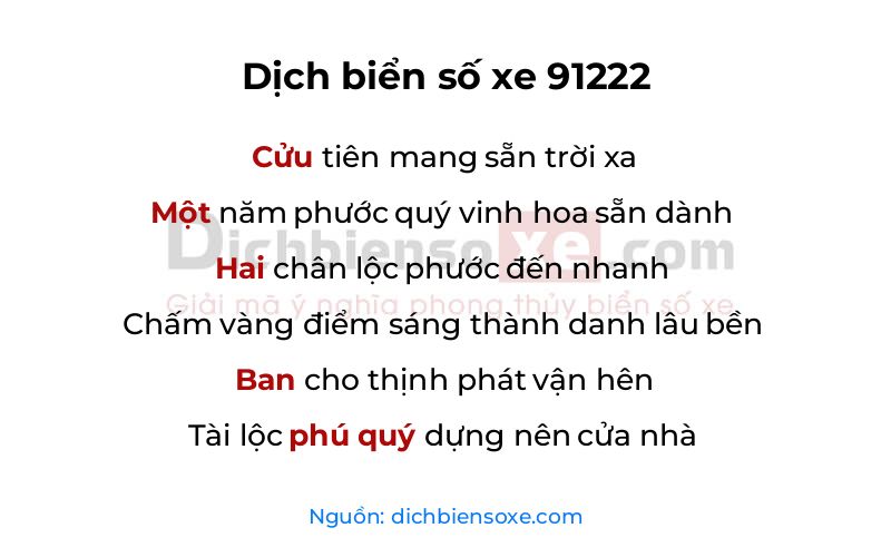 Dịch thơ biển số 91222