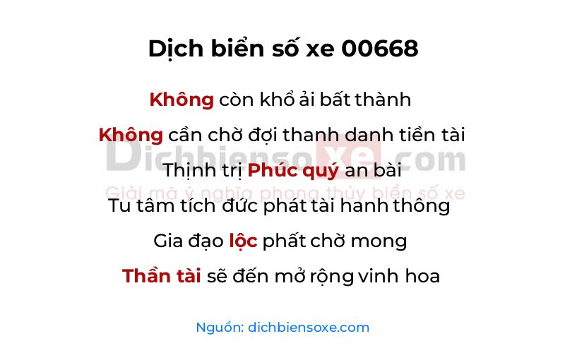 Dịch thơ biển số 00668