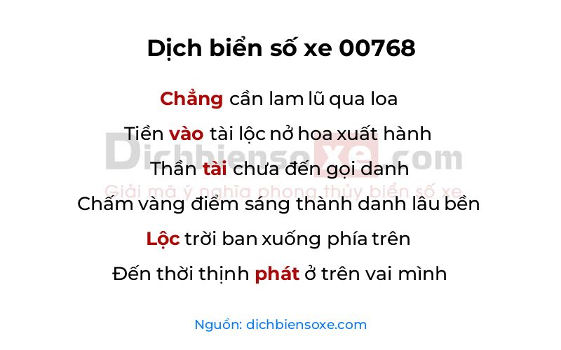 Dịch thơ biển số 00768