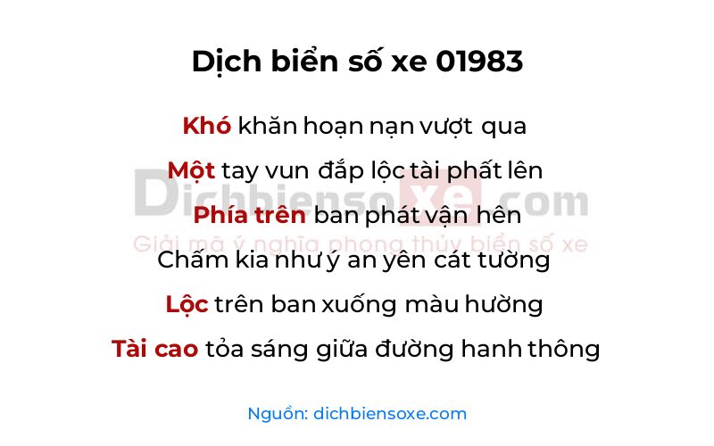 Dịch thơ biển số 01983