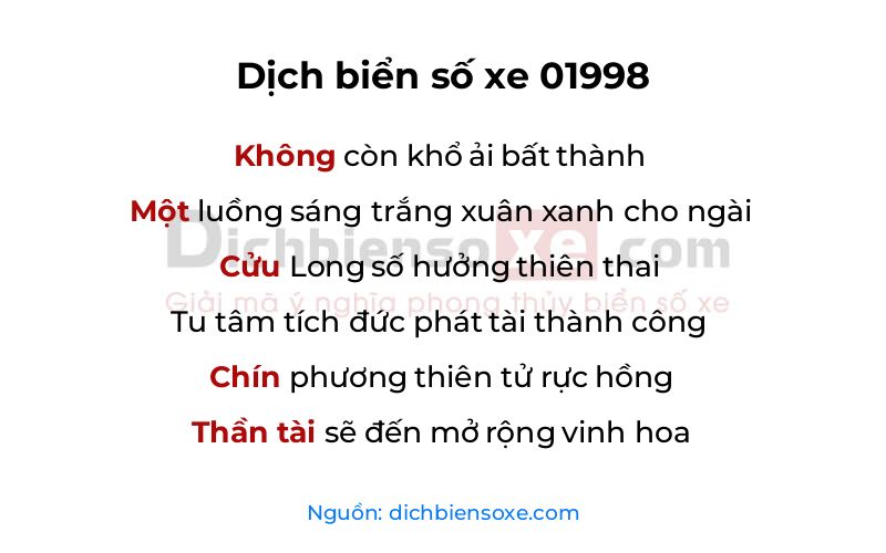 Dịch thơ biển số 01998