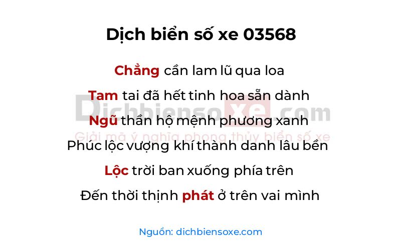 Dịch thơ biển số 03568