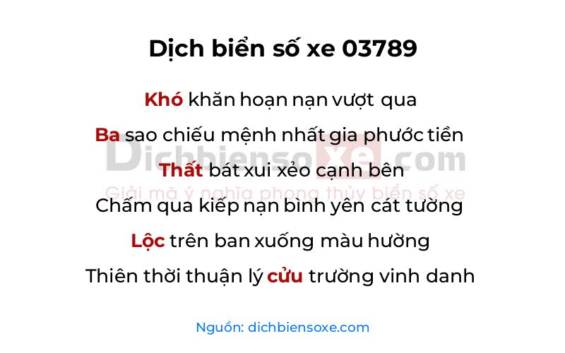 Dịch thơ biển số 03789