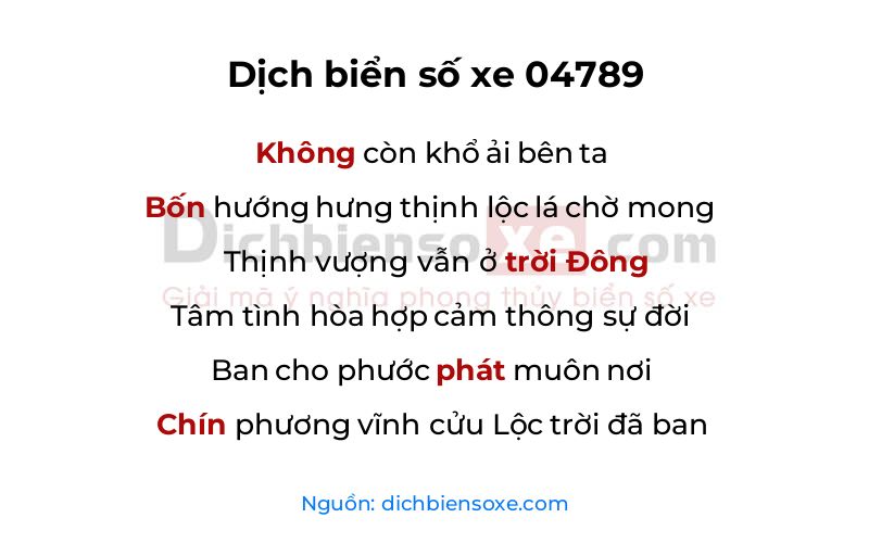 Dịch thơ biển số 04789