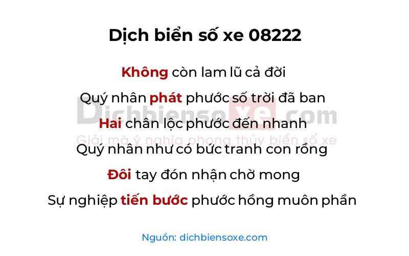 Dịch thơ biển số 08222