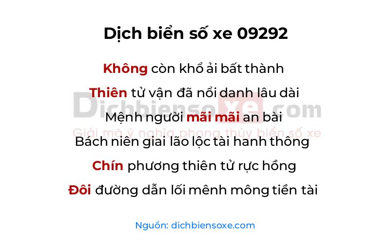 Dịch thơ biển số 09292