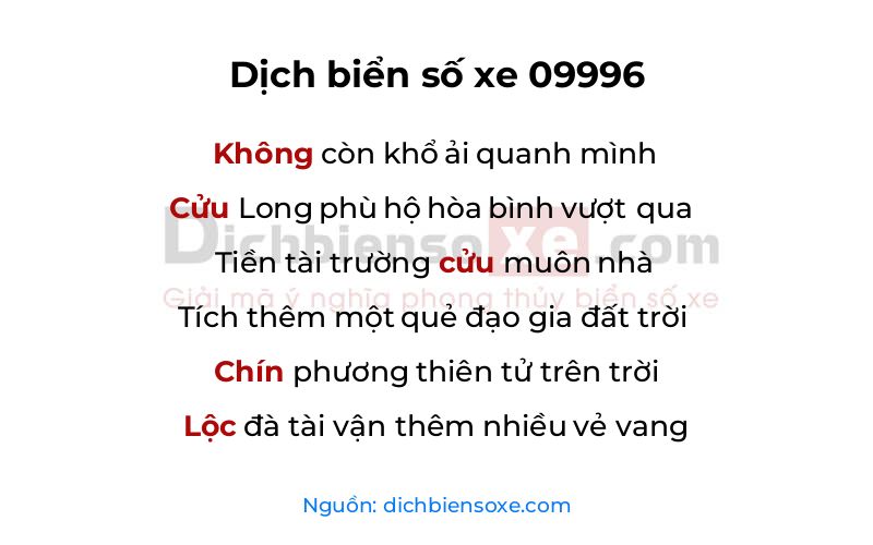 Dịch thơ biển số 09996