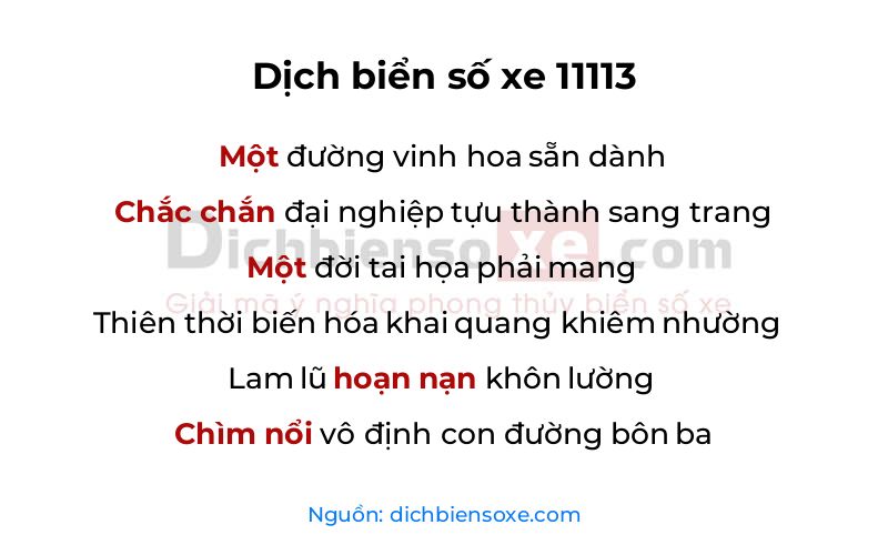 Dịch thơ biển số 11113