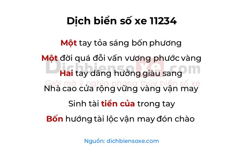 Dịch thơ biển số 11234