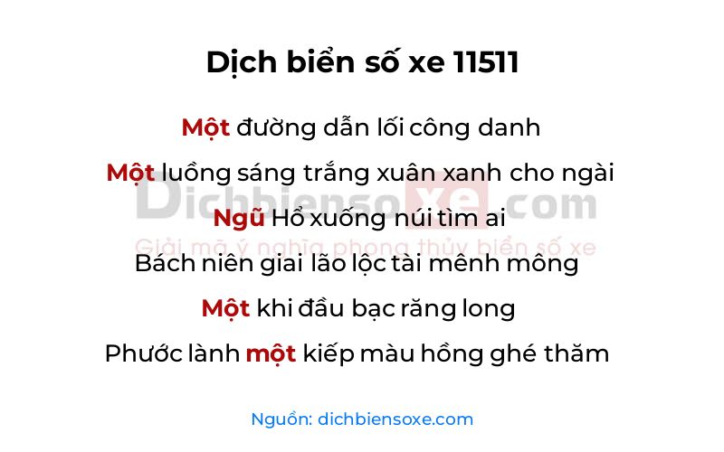 Dịch thơ biển số 11511