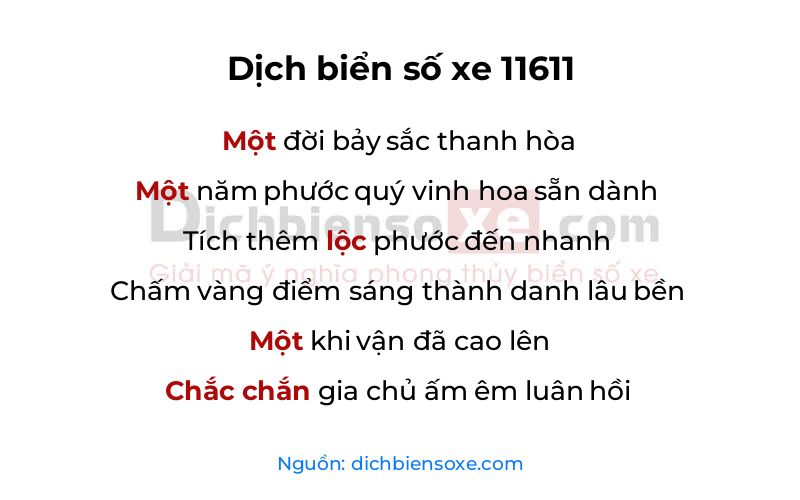 Dịch thơ biển số 11611