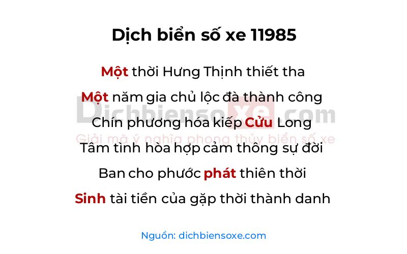 Dịch thơ biển số 11985