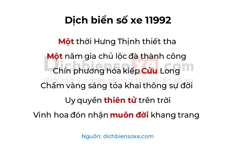 Dịch thơ biển số 11992