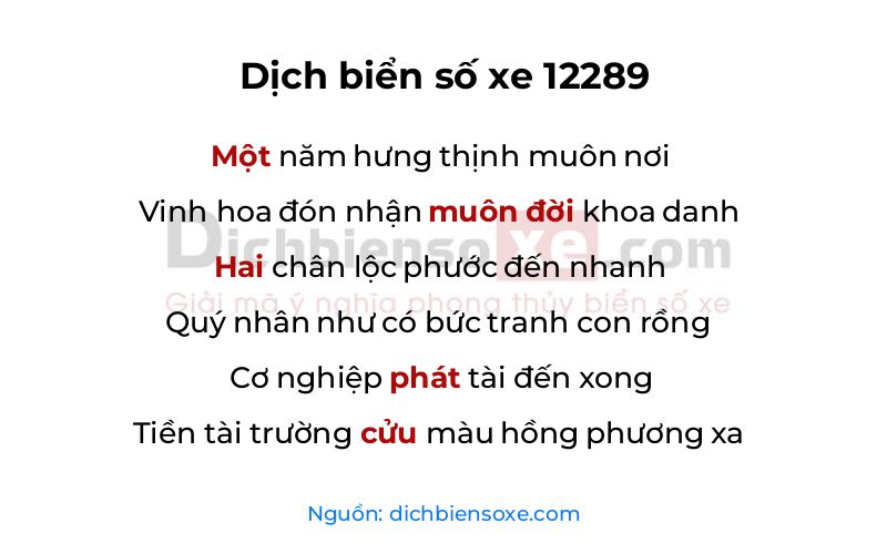 Dịch thơ biển số 12289