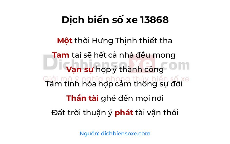 Dịch thơ biển số 13868