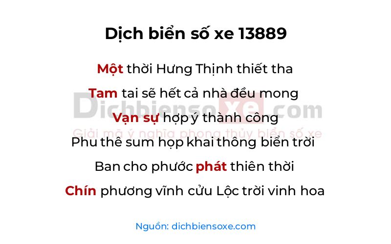 Dịch thơ biển số 13889