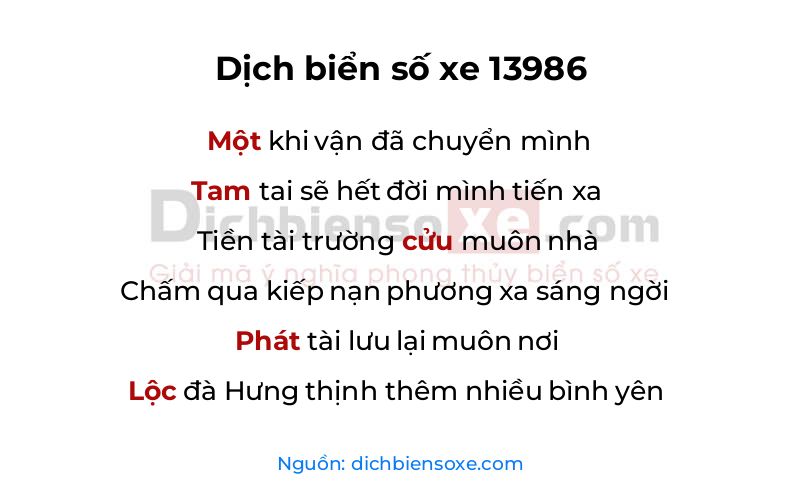 Dịch thơ biển số 13986