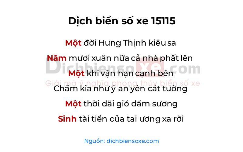 Dịch thơ biển số 15115