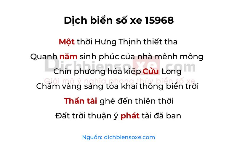 Dịch thơ biển số 15968