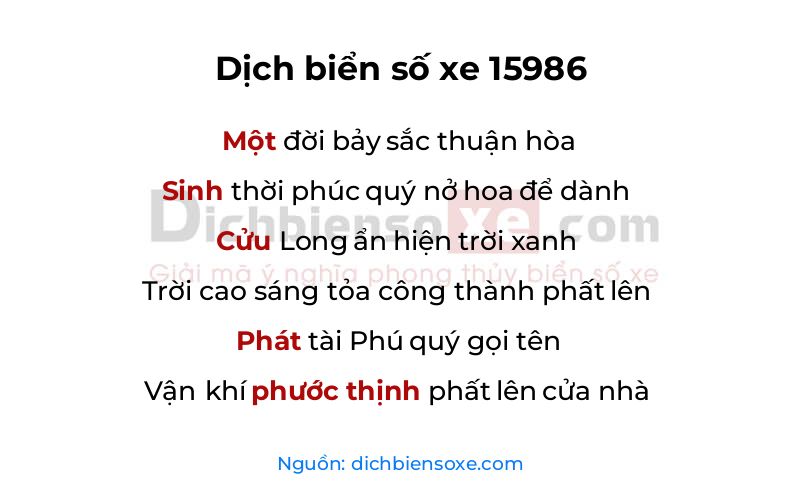 Dịch thơ biển số 15986