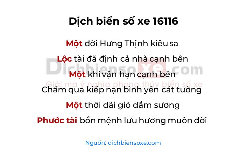 Dịch thơ biển số 16116