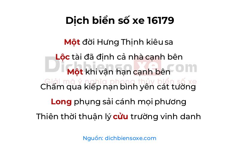 Dịch thơ biển số 16179