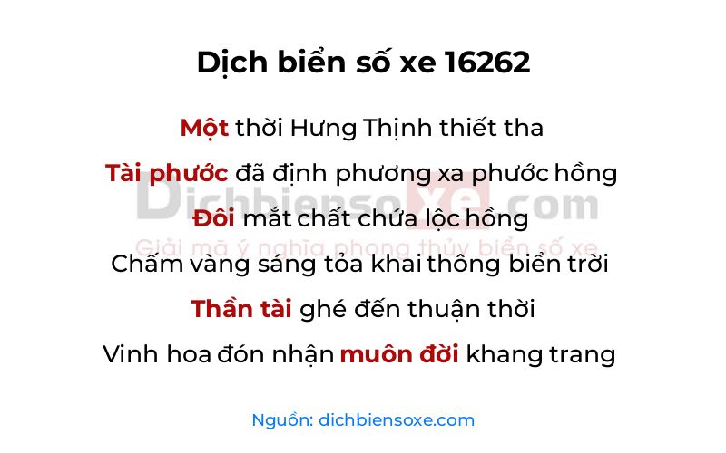 Dịch thơ biển số 16262