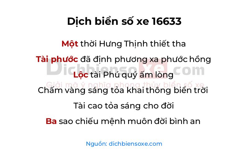 Dịch thơ biển số 16633