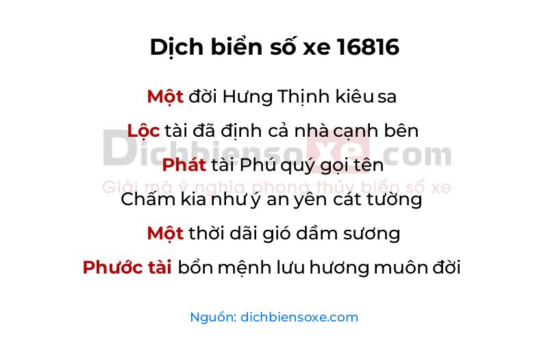 Dịch thơ biển số 16816