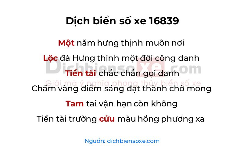 Dịch thơ biển số 16839