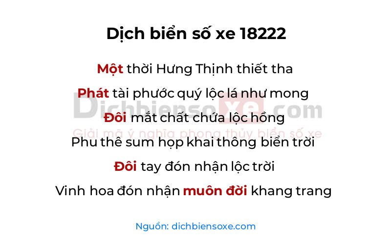 Dịch thơ biển số 18222