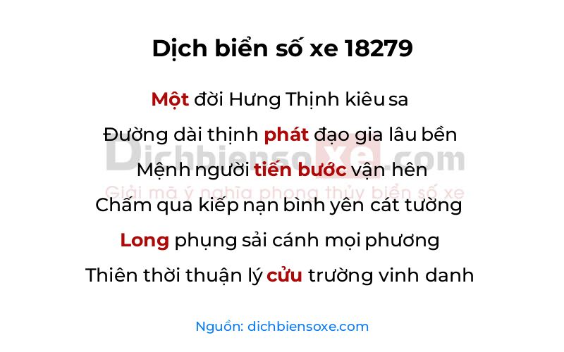 Dịch thơ biển số 18279