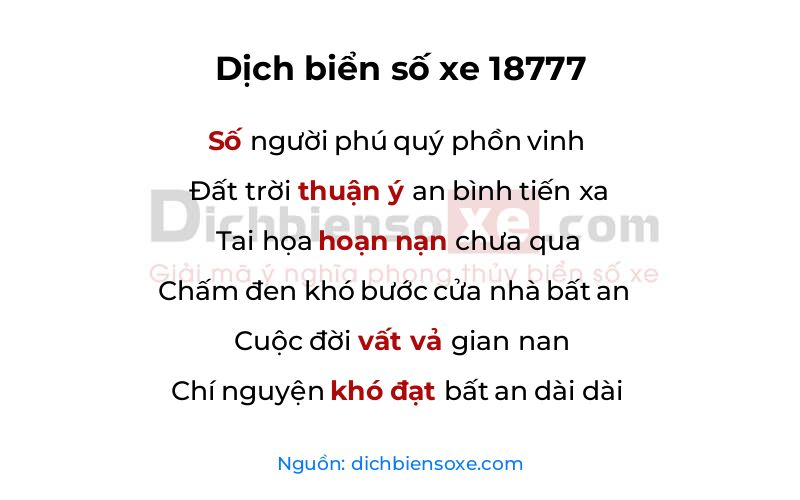 Dịch thơ biển số 18777