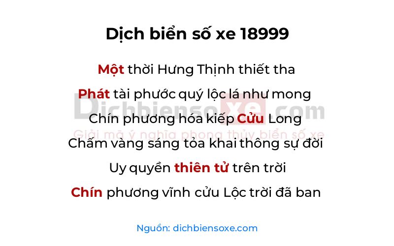 Dịch thơ biển số 18999