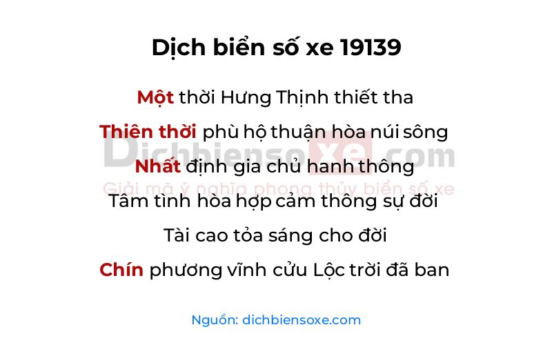 Dịch thơ biển số 19139