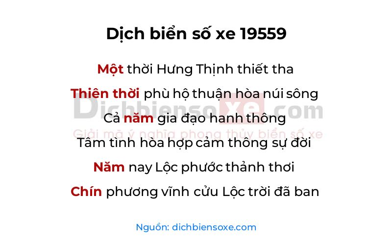 Dịch thơ biển số 19559