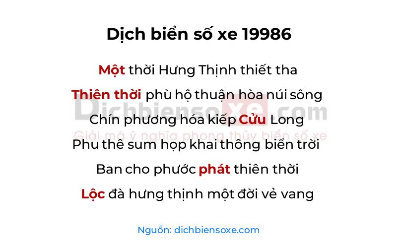 Dịch thơ biển số 19986