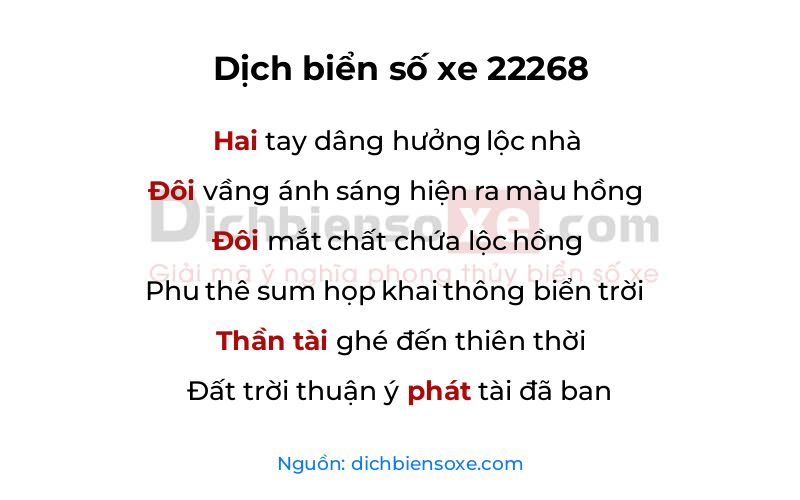 Dịch thơ biển số 22268